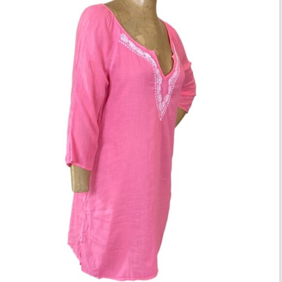 Old Navy Dress Beach Cover-Up Pink Cotton Embroidered  M 19287 - Picture 2 of 6